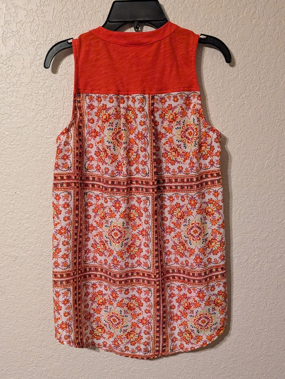 Porridge Orange & Floral Tile Patchwork Light Summer Sleeveless Top, Size XS - Picture 2 of 6